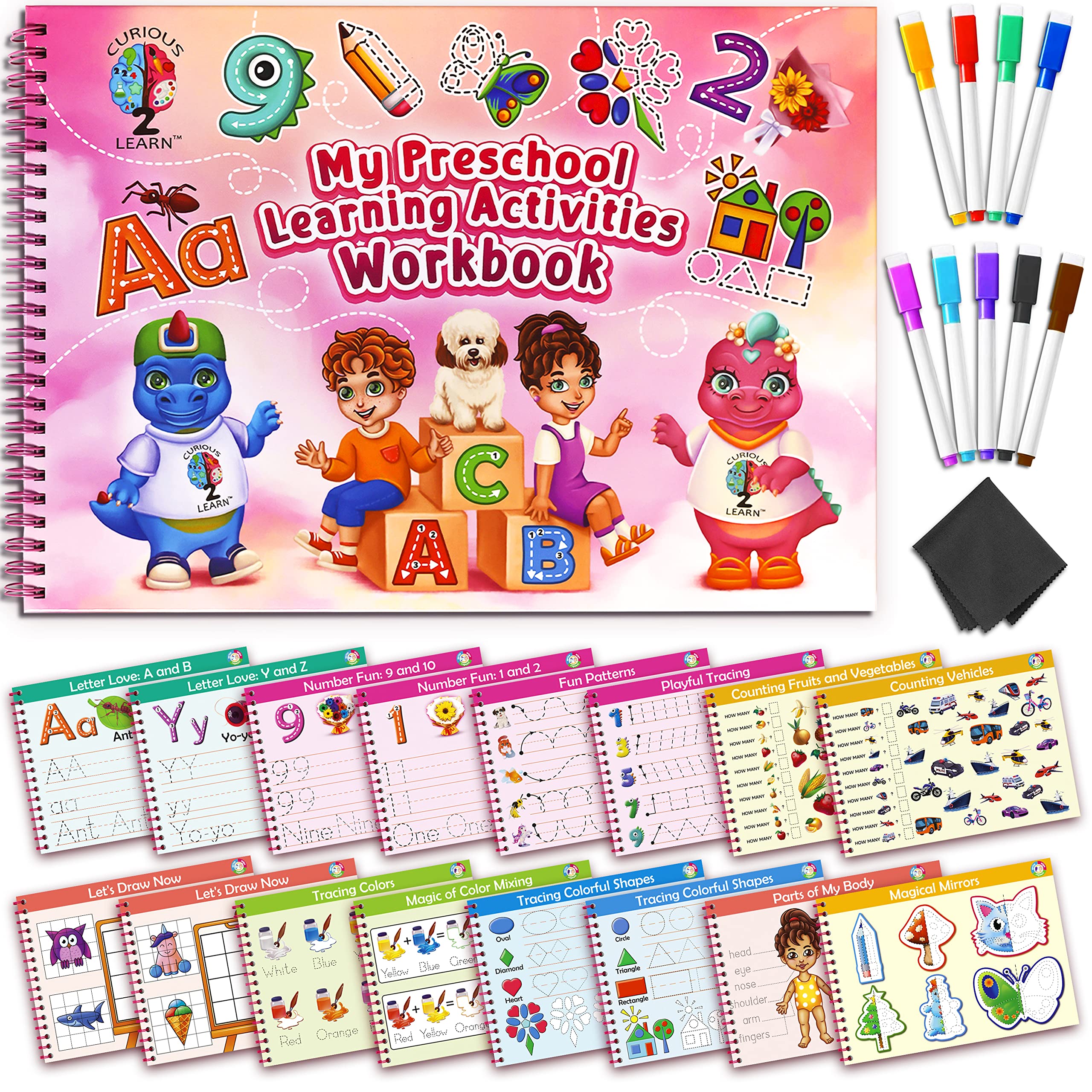 Curious 2 Learn hardcover workbook cover showcases durable, kid-friendly design for repeated use.