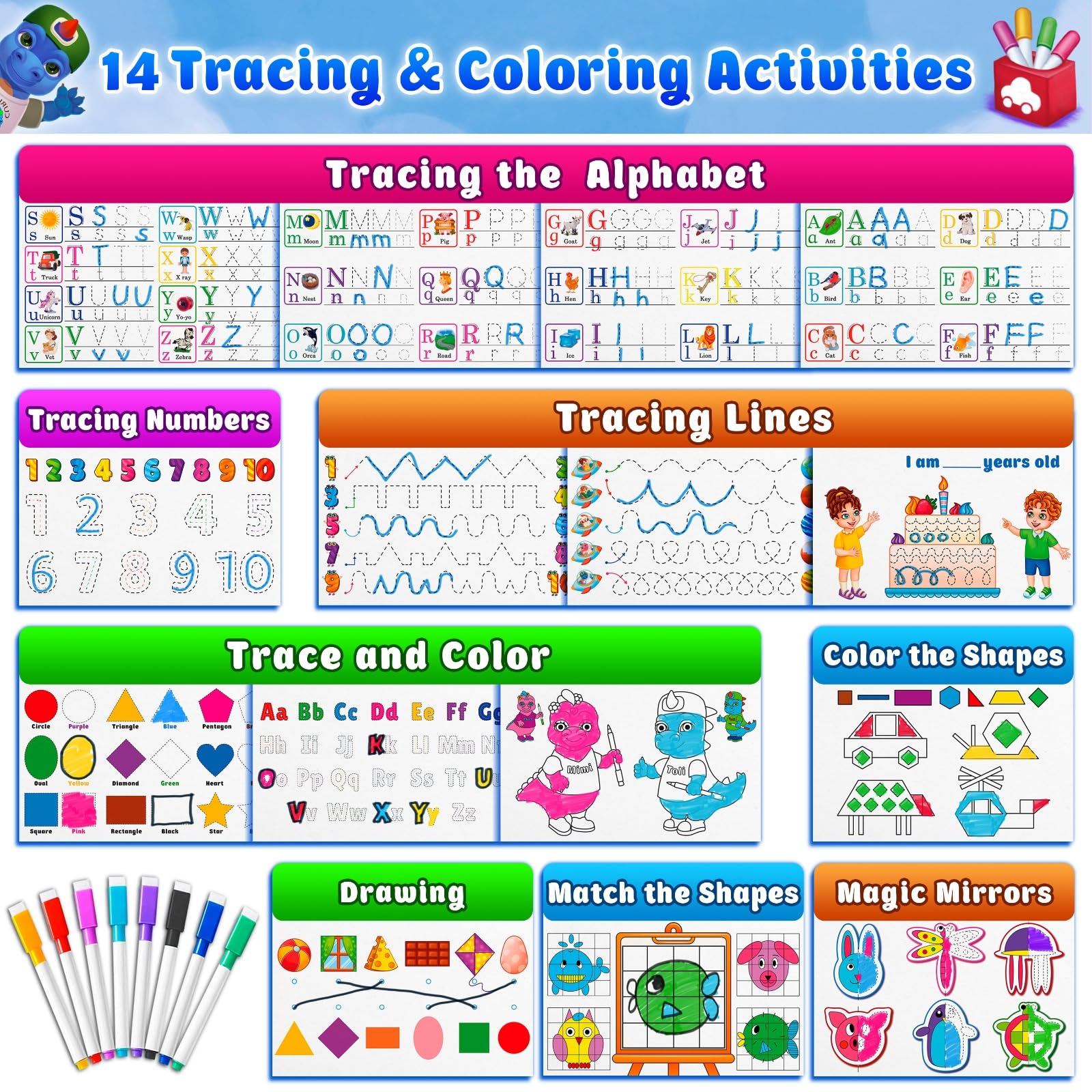 Curious 2 Learn markers—8 washable markers for tracing and coloring.