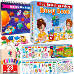 Curious 2 Learn Montessori Busy Book cover—durable, kid-friendly for portable learning.