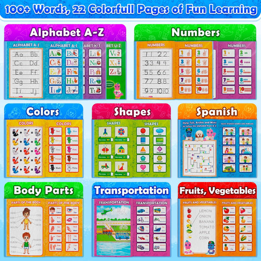 Curious 2 Learn open pages reveal engaging content for letter and word pronunciation practice.
