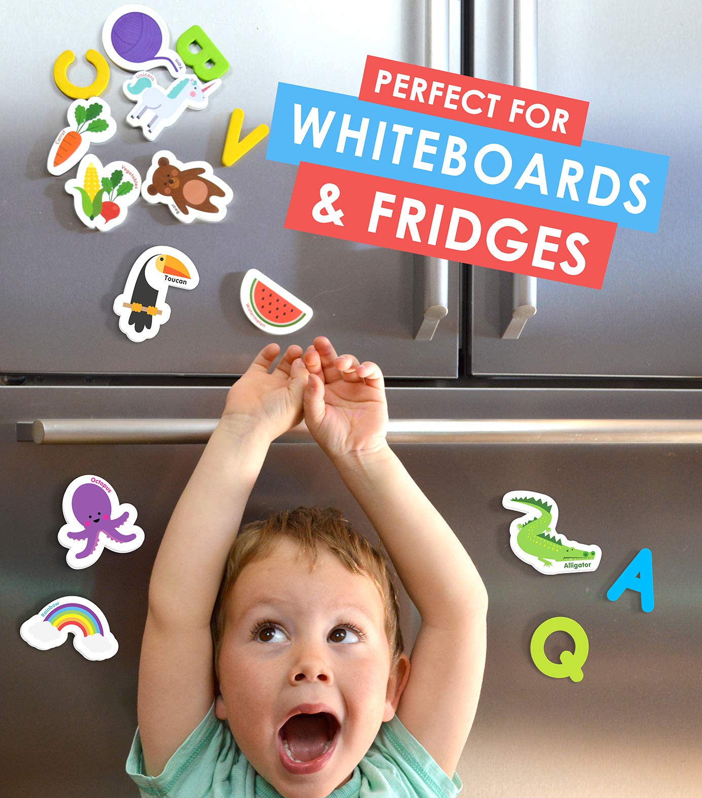Curious Columbus rubberized magnetic back keeps magnets secure during play.