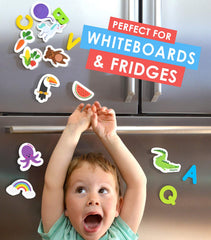 Curious Columbus rubberized magnetic back keeps magnets secure during play.