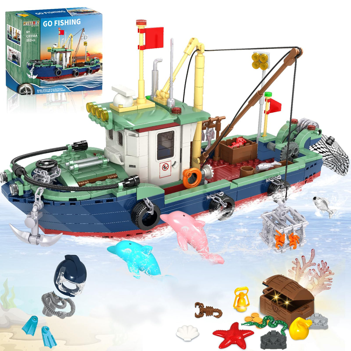 Custoduy City Ocean Explorer boat-building set shown, inspiring imaginative ocean adventures.