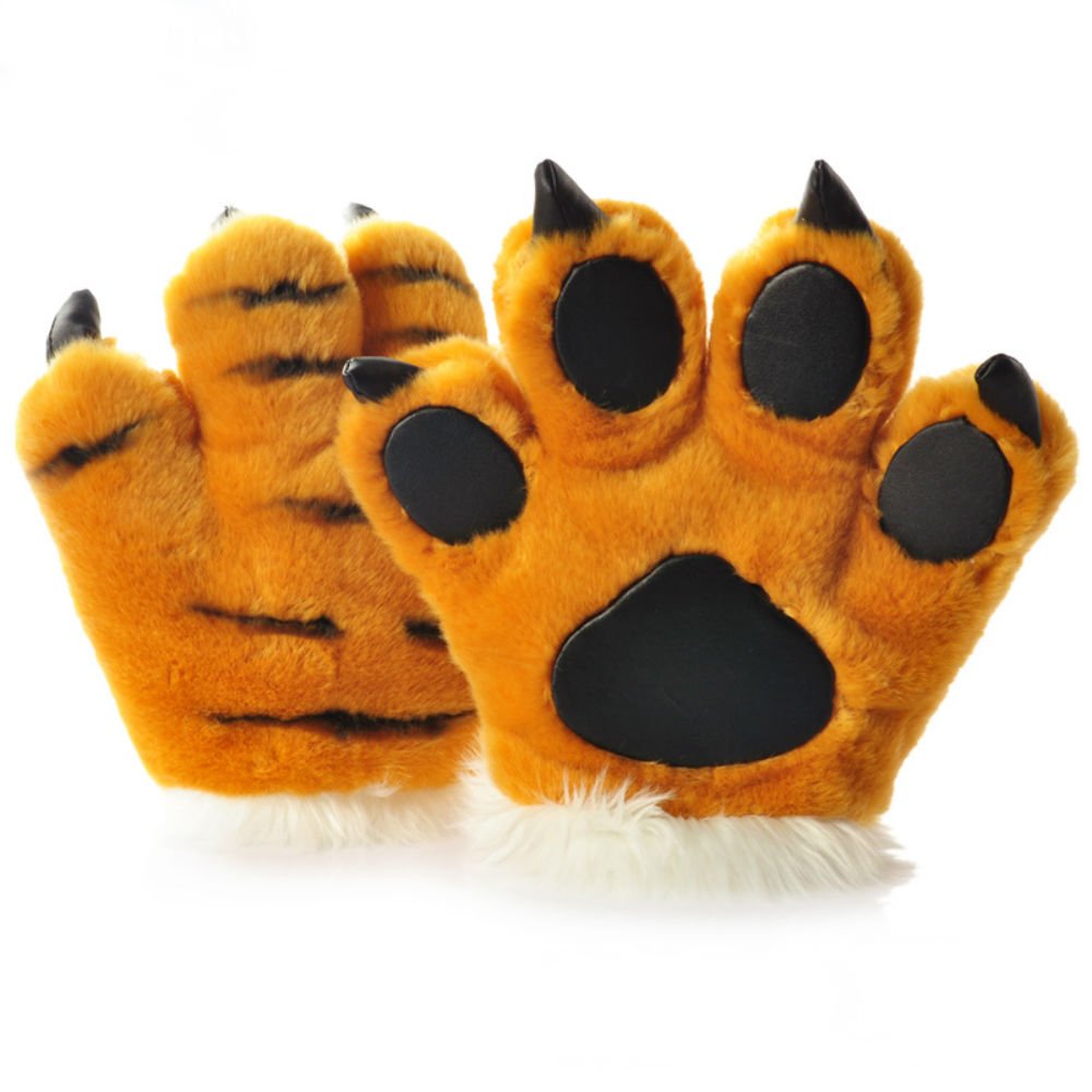 Cute Rabbit tiger paw plush gloves show a lifelike paw design for warm, playful comfort