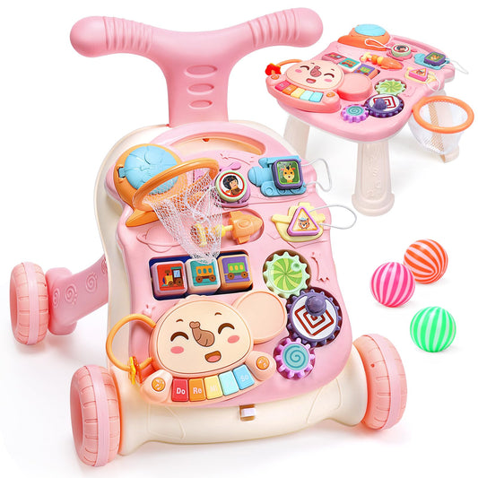 CUTE STONE 2-in-1 baby walker with push toy supports first steps safely.