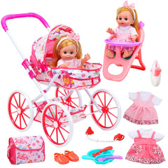 Cute Stone baby doll stroller scene promotes imaginative caregiving play