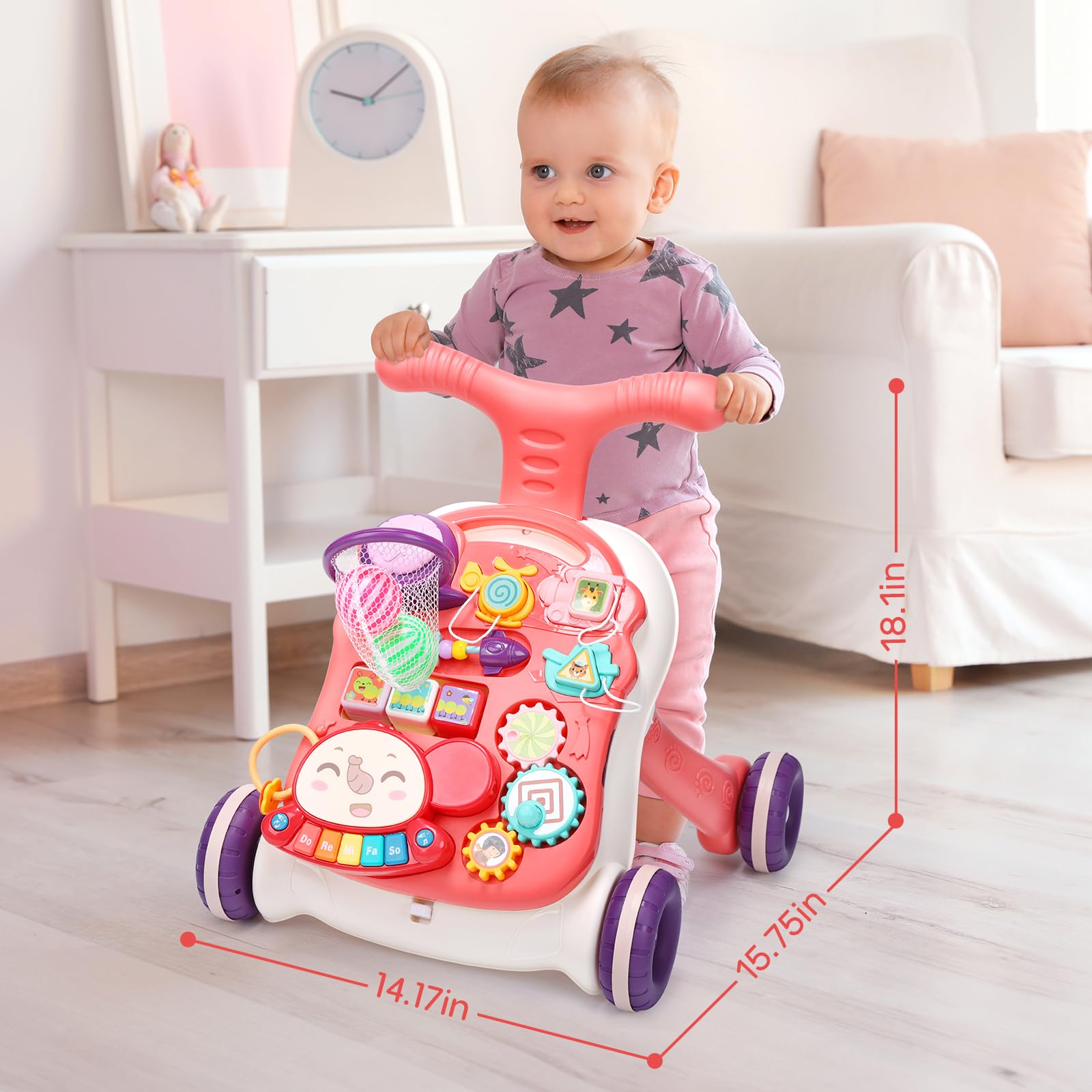 CUTE STONE Baby Walker non-slip rear wheel provides smooth speed control