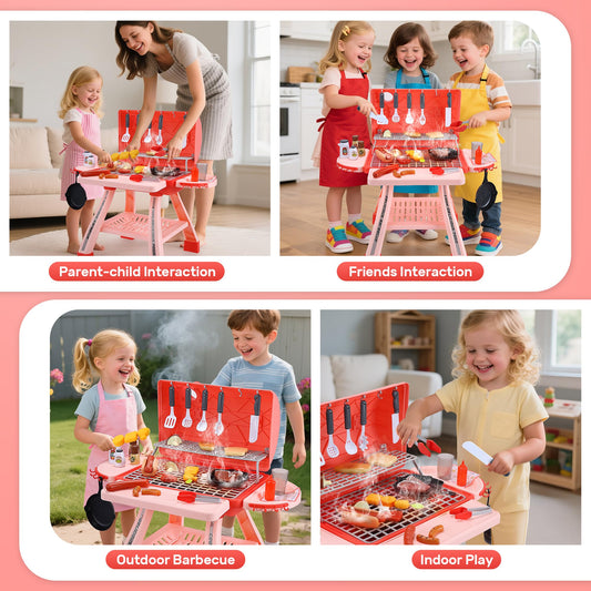 CUTE STONE BBQ kids action with flipping burgers for pretend grilling