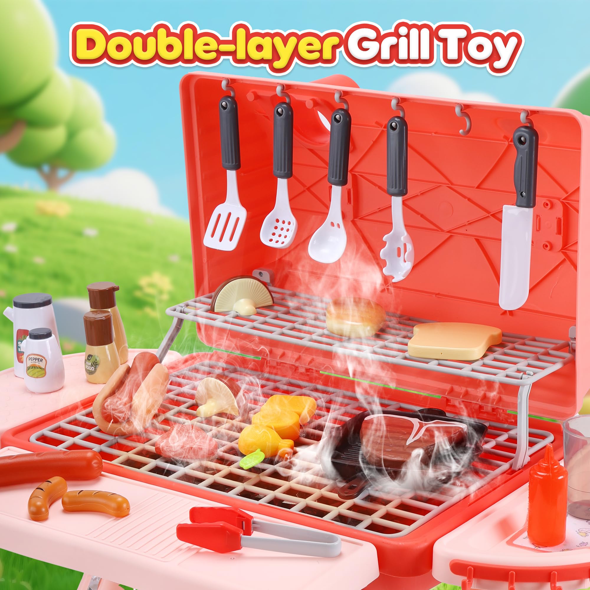 CUTE STONE BBQ includes utensils and condiments for creative cooking