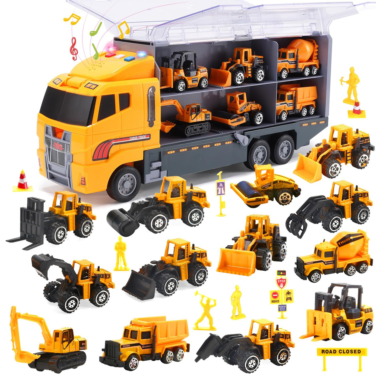 Cute Stone construction truck set carrier truck in action for easy play