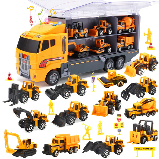 Cute Stone construction truck set carrier truck in action for easy play