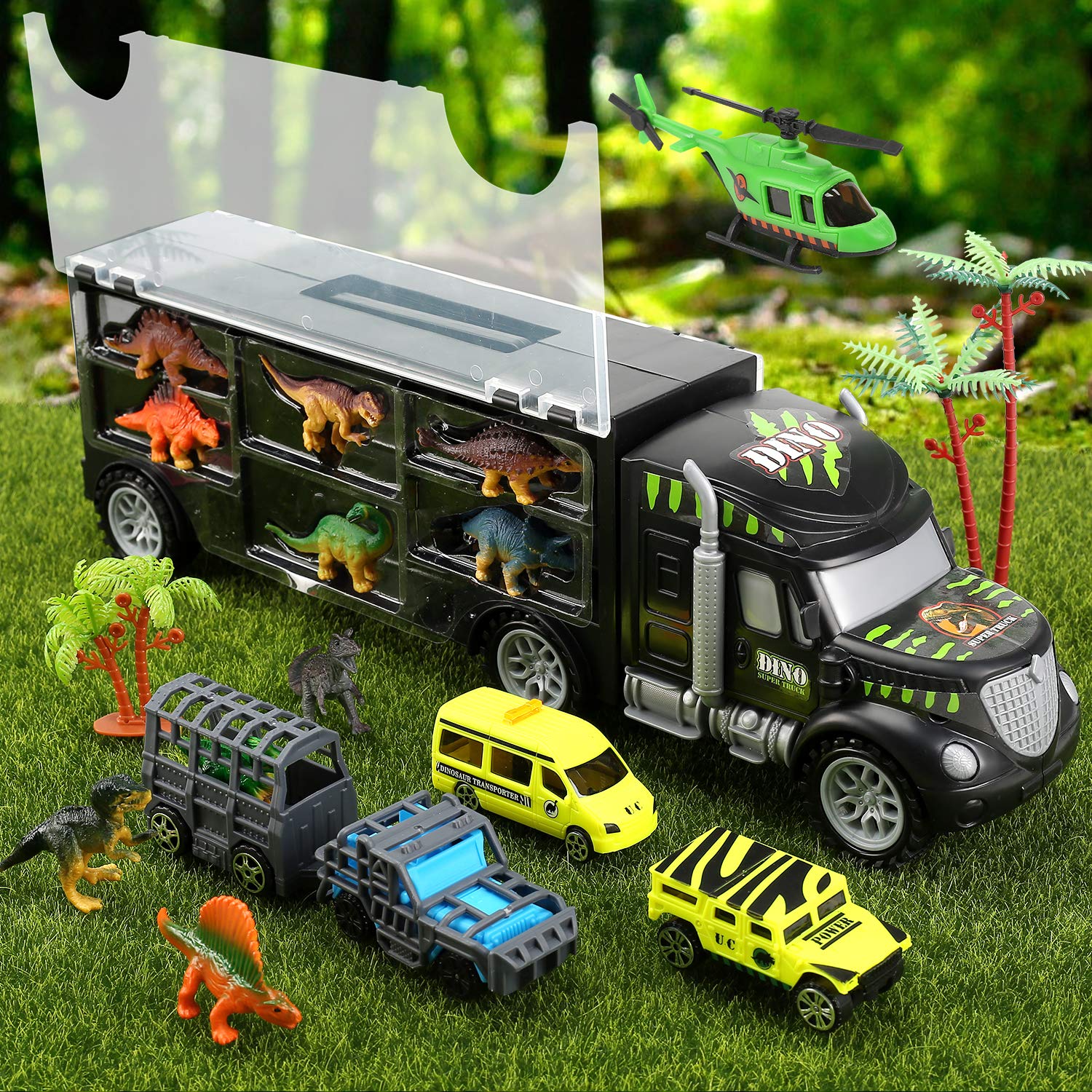 Cute Stone dino truck with carrying handle enables easy portable play