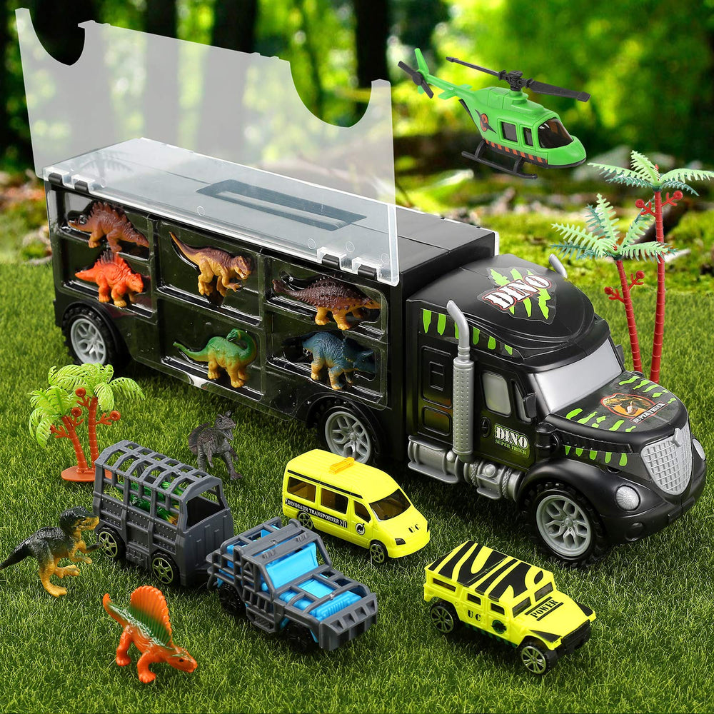 Cute Stone dino truck with carrying handle enables easy portable play