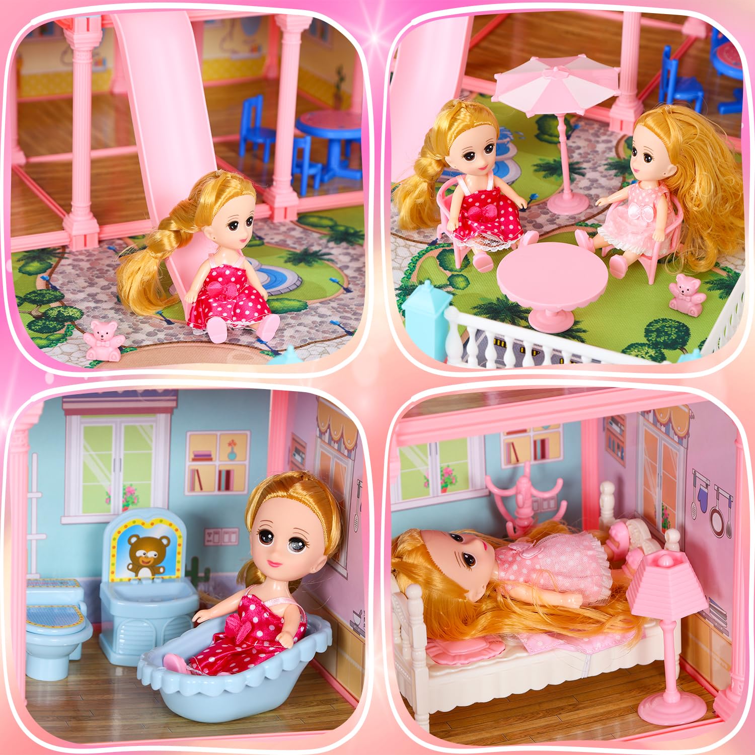 CUTE STONE Huge Dollhouse living room setup with sofas and tables for immersive role-play.