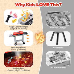 CUTE STONE sizzling sound and light effects create realistic grill ambiance for kids.