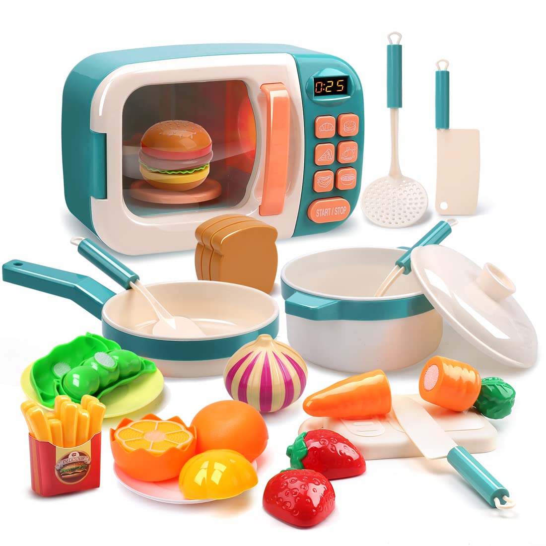 Cute Stone microwave toy playset with lights and sounds for immersive pretend cooking.