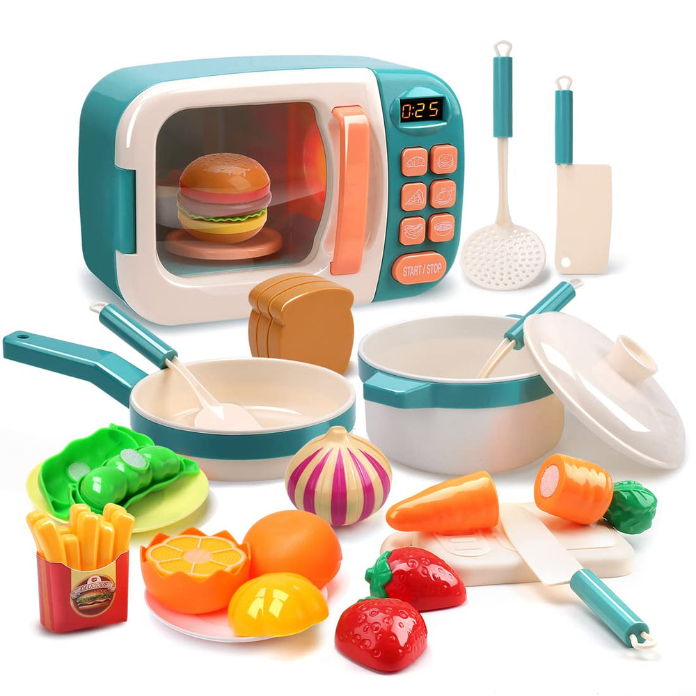 Cute Stone microwave toy playset with lights and sounds for immersive pretend cooking.