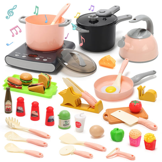 Cute Stone induction cooktop with lights and sounds for pretend cooking