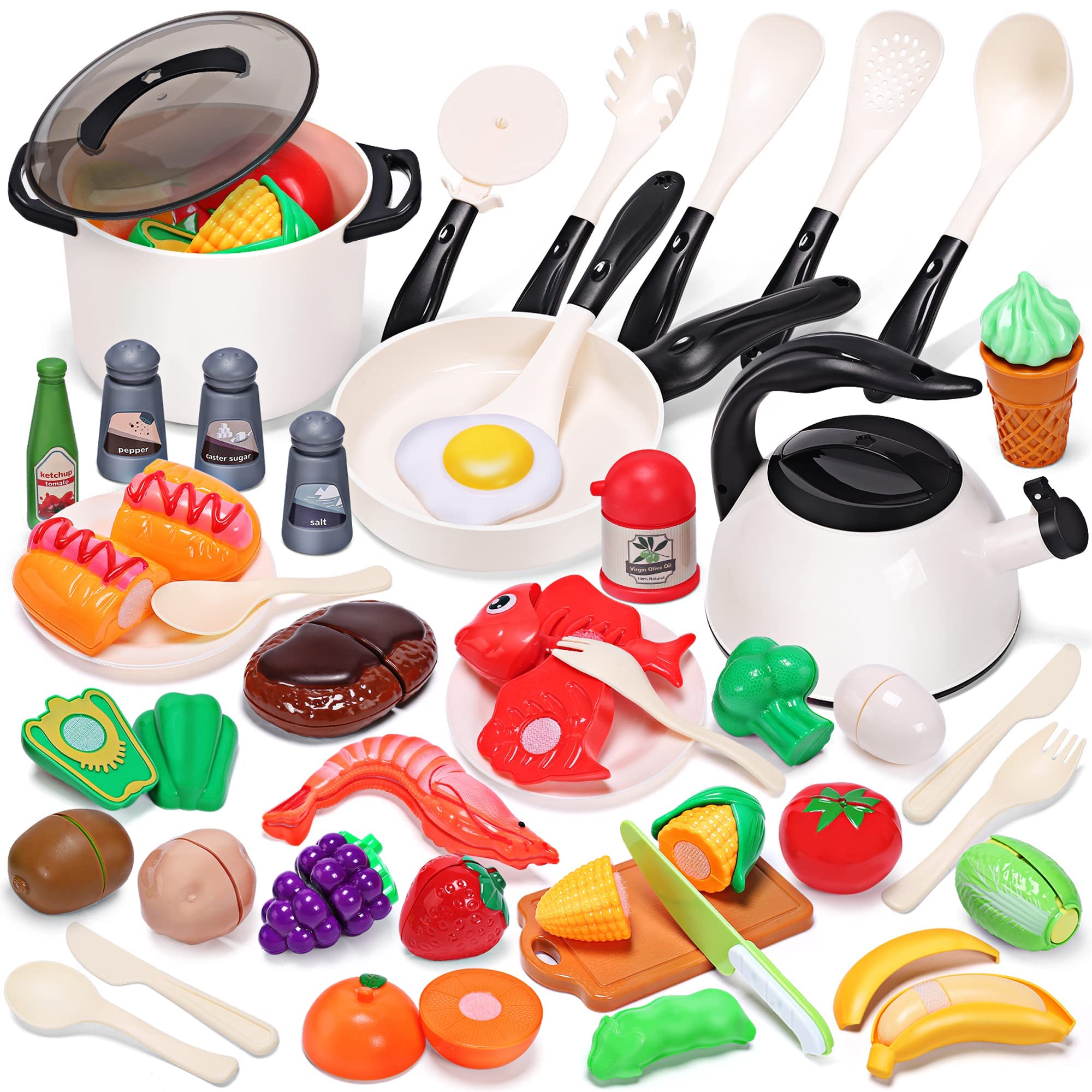 CUTE STONE play kitchen pots and pans for imaginative pretend cooking.