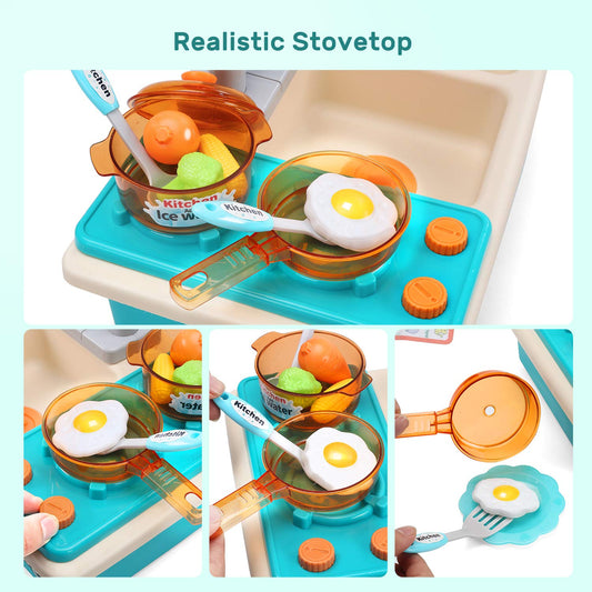 Cute Stone play kitchen stove encourages imaginative cooking and role play.