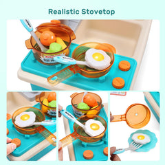 Cute Stone play kitchen stove encourages imaginative cooking and role play.