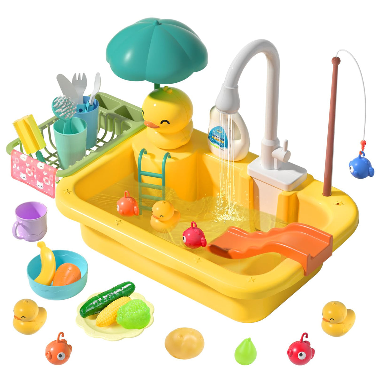 CUTE STONE play sink with running water for realistic kitchen role play.