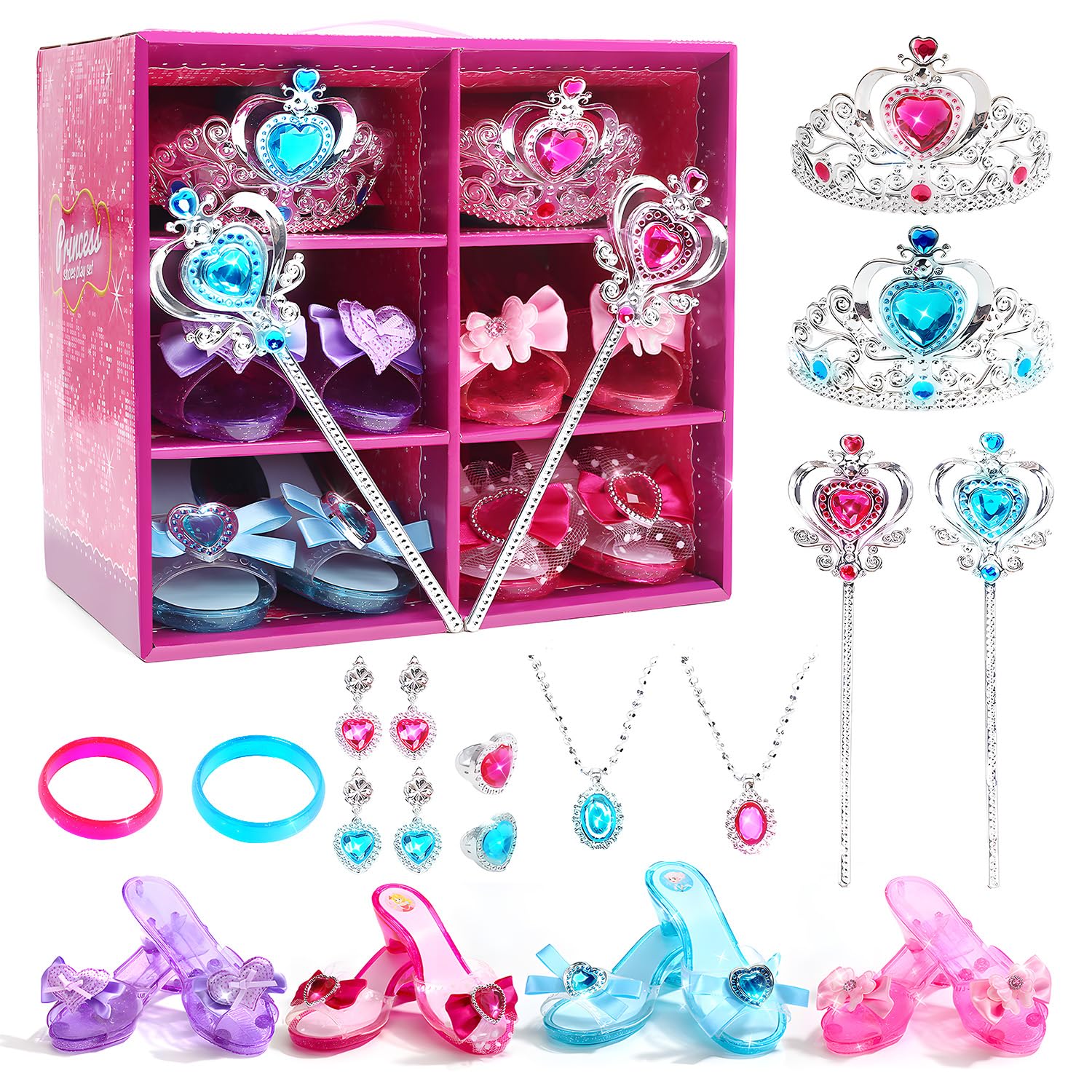 CUTE STONE princess dress up shoes set for girls, colorful heels for imaginative play