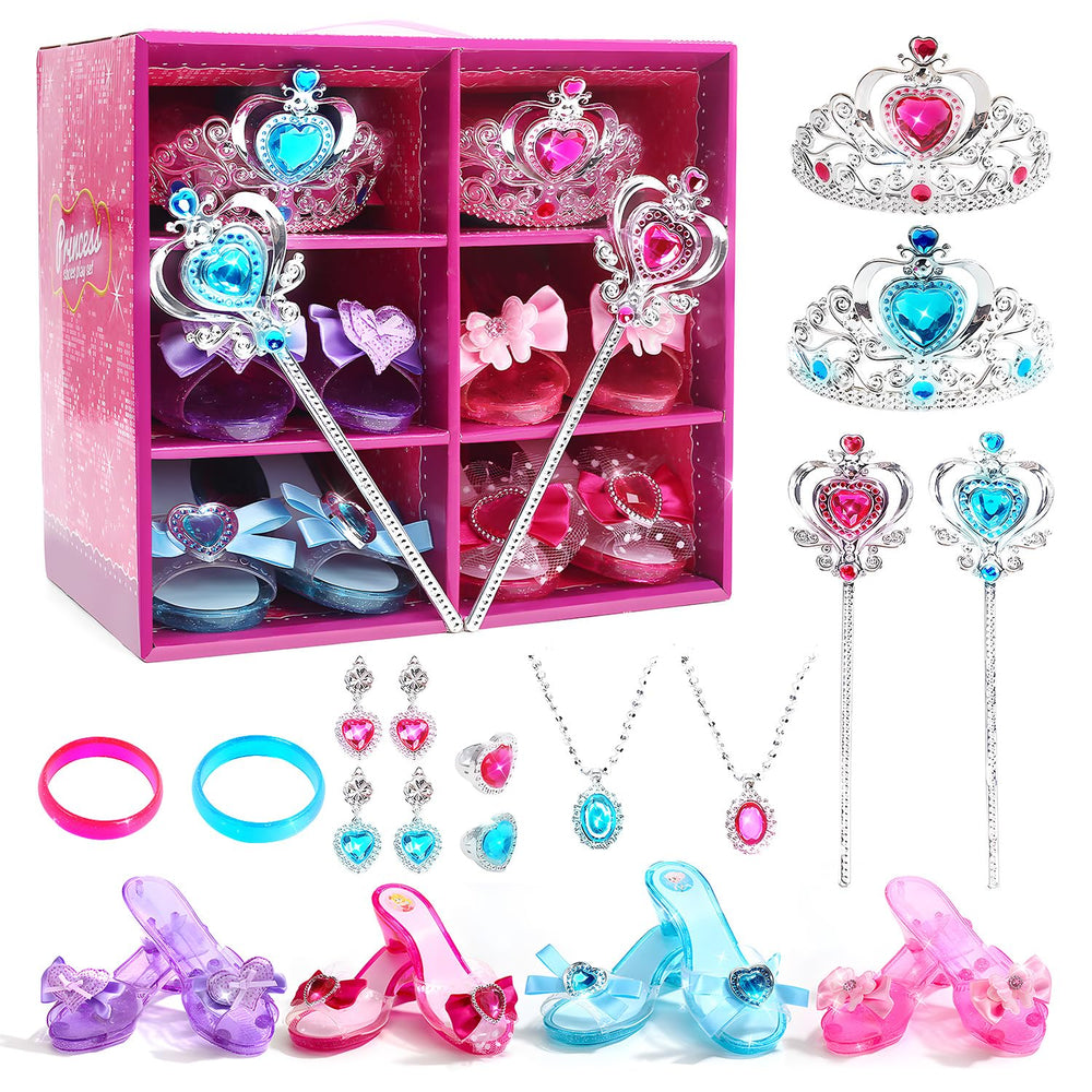 CUTE STONE princess dress up shoes set for girls, colorful heels for imaginative play