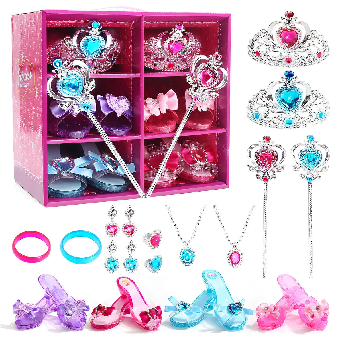 CUTE STONE princess dress up shoes set for girls, colorful heels for imaginative play