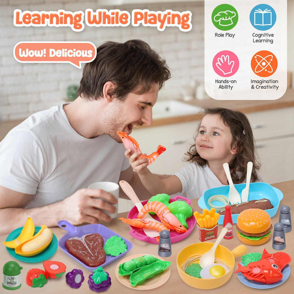 Cute Stone realistic fake meat and produce for hands-on play and discovery.