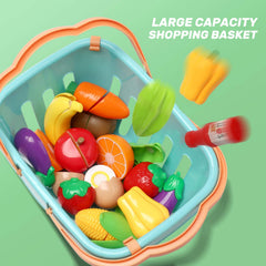 CUTE STONE shopping basket pairs with play food for easy cleanup.