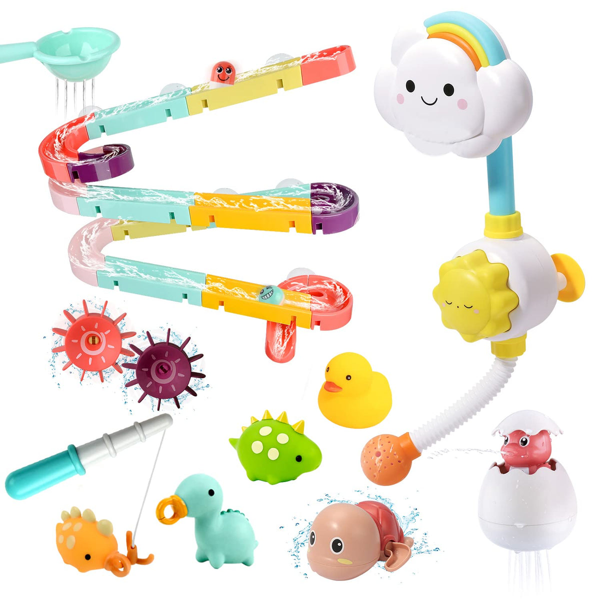CUTE STONE shower toy on tile with suction cups for engaging bath play