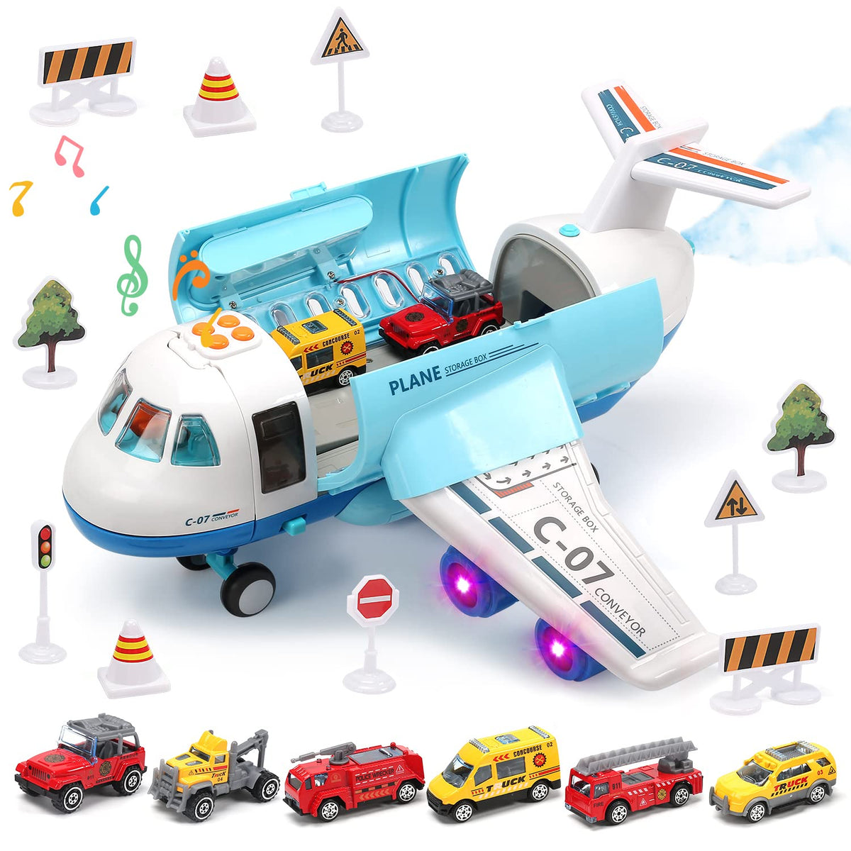 CUTE STONE toy airplane opens to reveal cargo cabin for easy loading