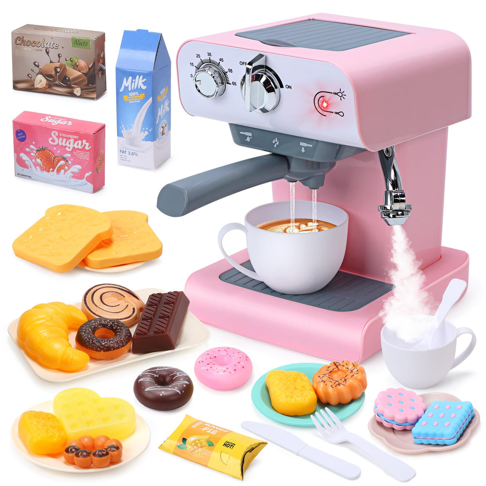 CUTE STONE coffee maker toy with pretend steam for immersive play