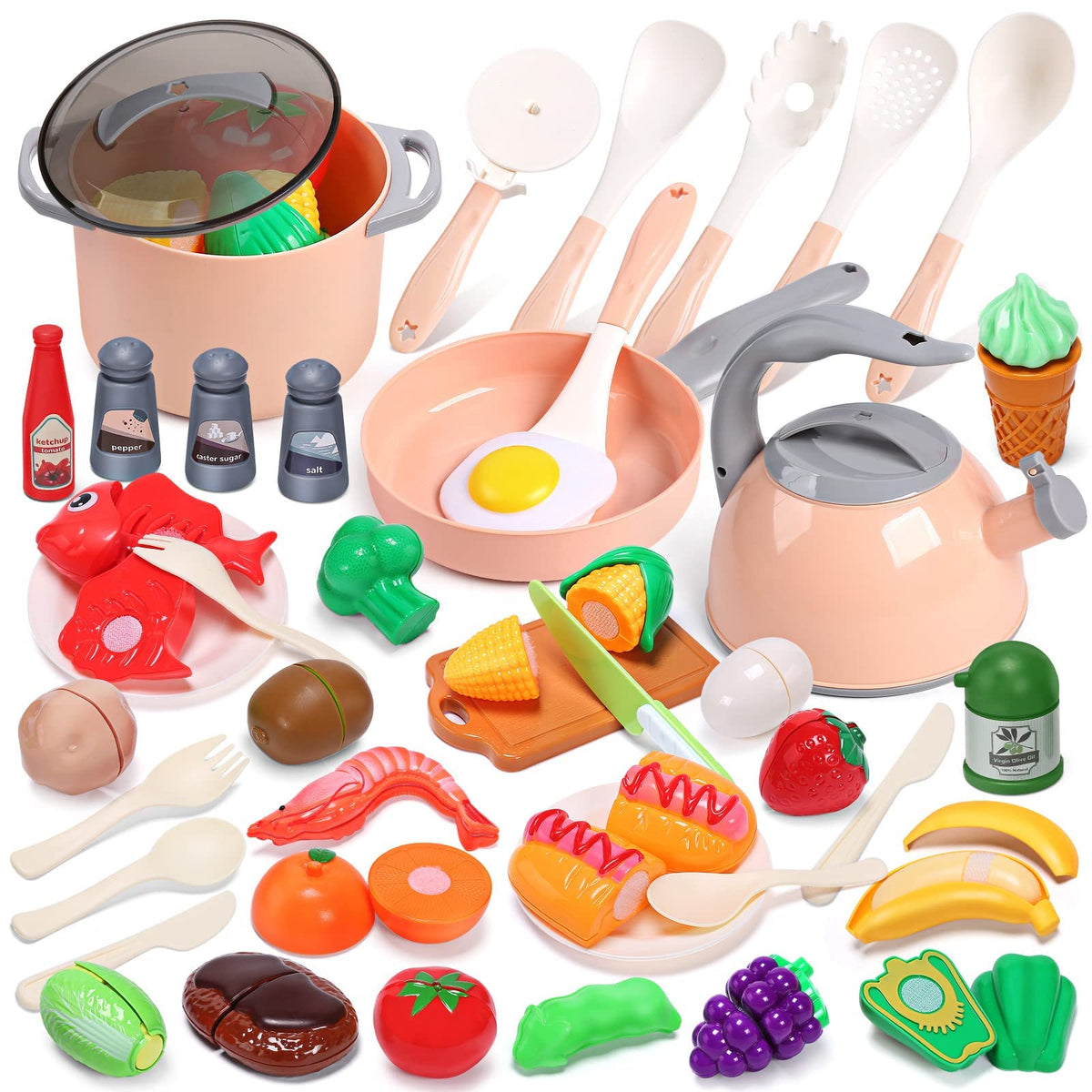 CUTE STONE toy kitchen pots and pans spark imaginative play and cooperative kitchen pretend.