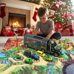 Cute Stone transport truck and dinos fit neatly for tidy storage