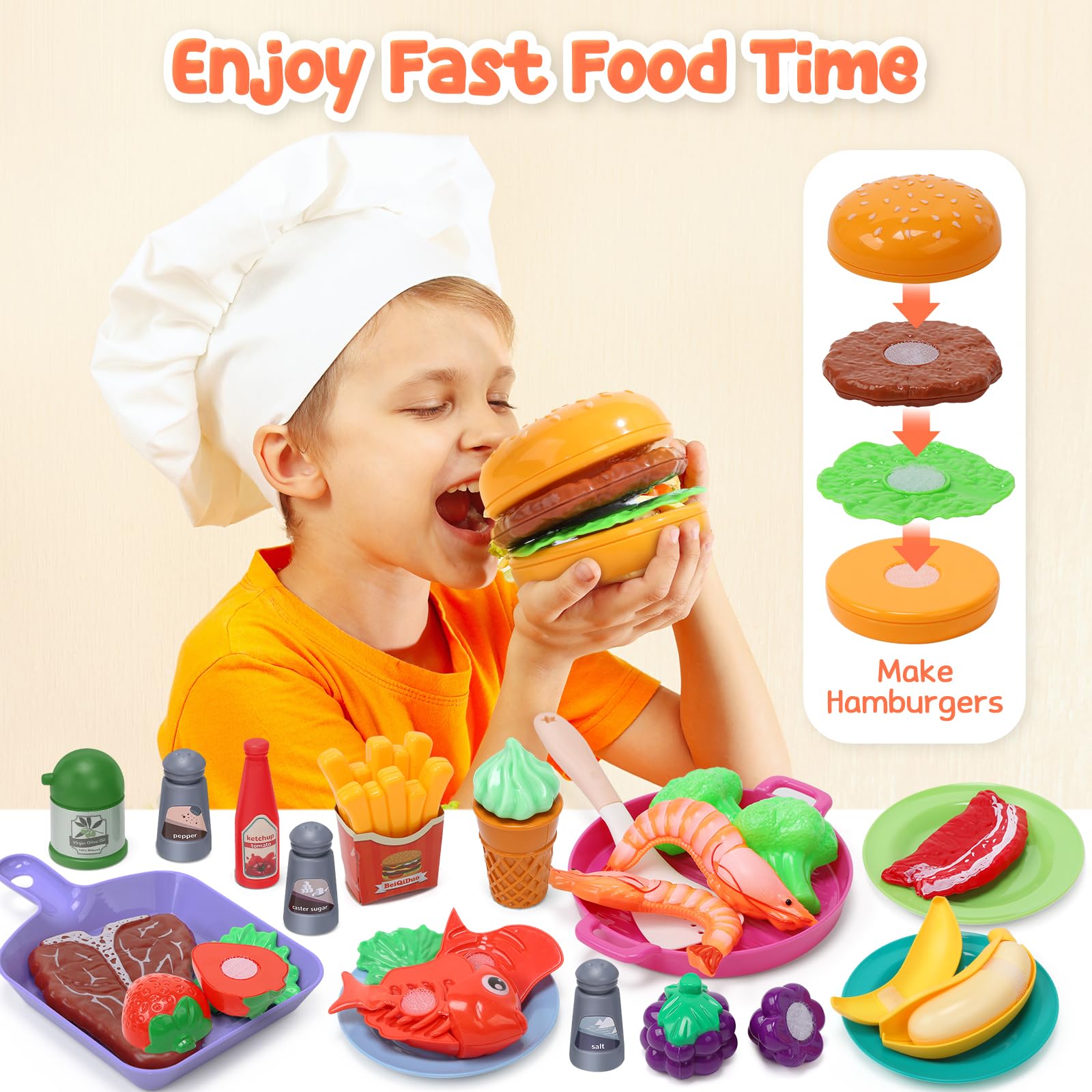 Cute Stone velcro-cutting food enables safe slicing during pretend meals.
