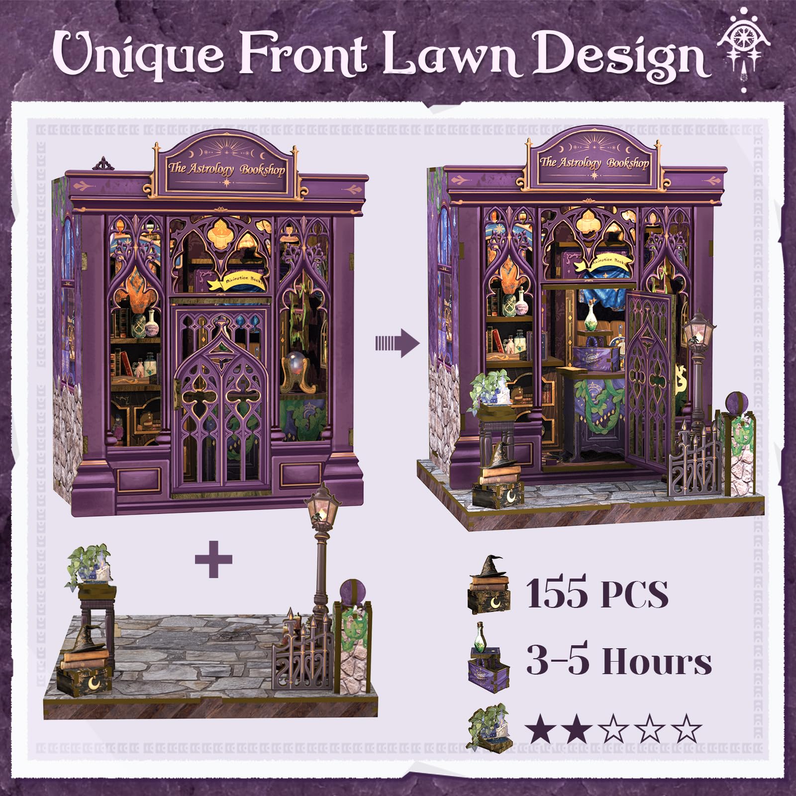 CUTEBEE 3D puzzle book nook dim lighting creates a warm ambience.