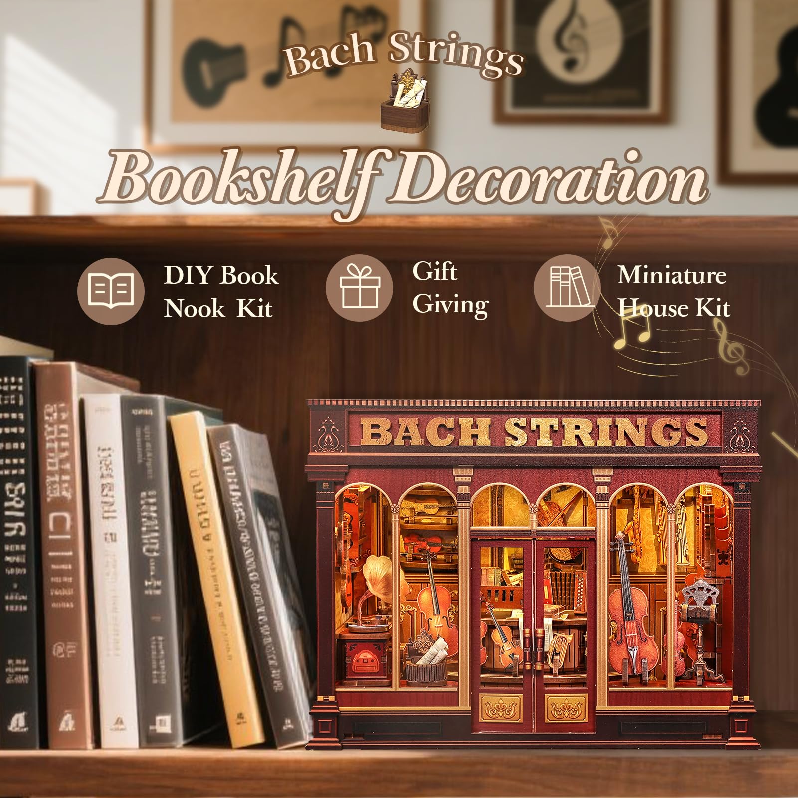 CUTEBEE Bach Strings booknook wood puzzle for a mindful, relaxing project.