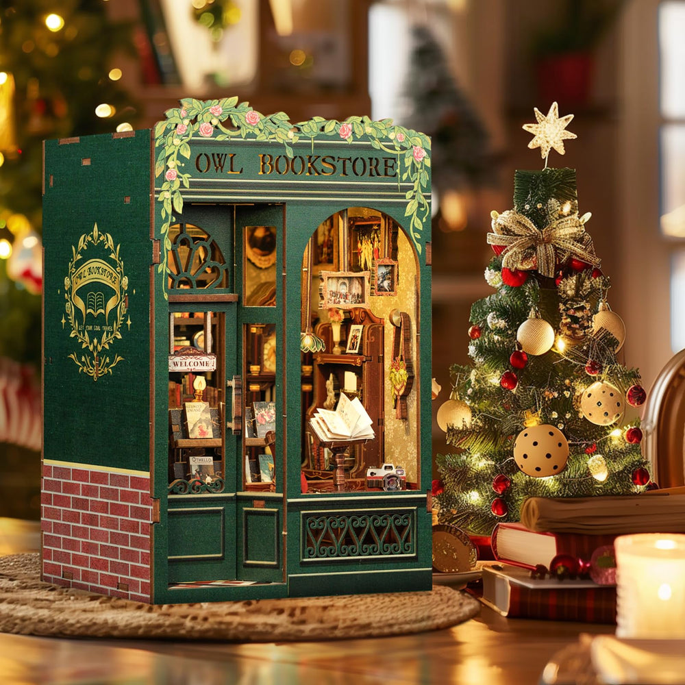 CUTEBEE book nook desk lighting scene creates warm ambience during evenings.