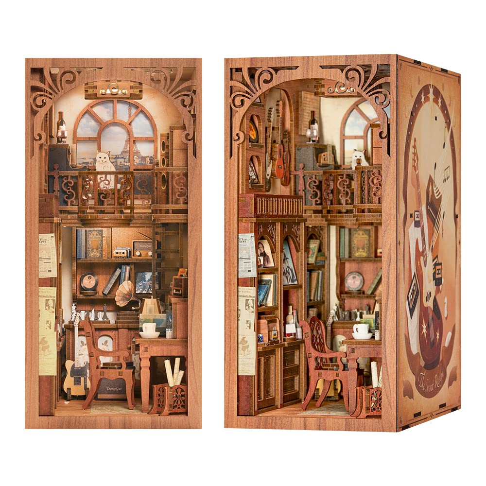 CUTEBEE Book Nook Kit during assembly on a desk, a calming creative project.