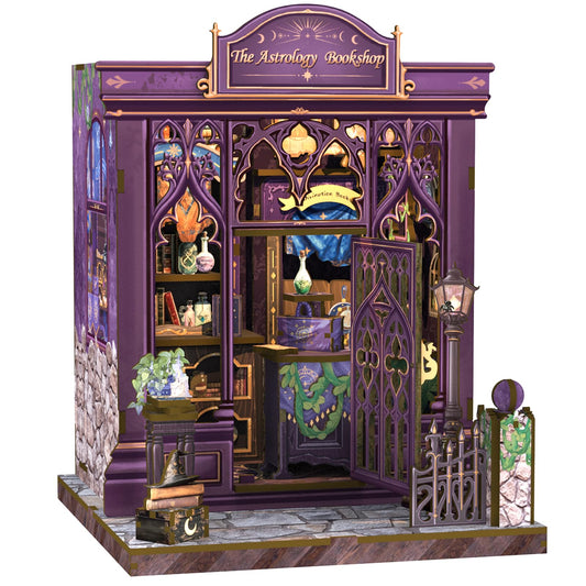 CUTEBEE Book Nook Kit astrology bookshop scene with warm lighting for cozy reading corners.