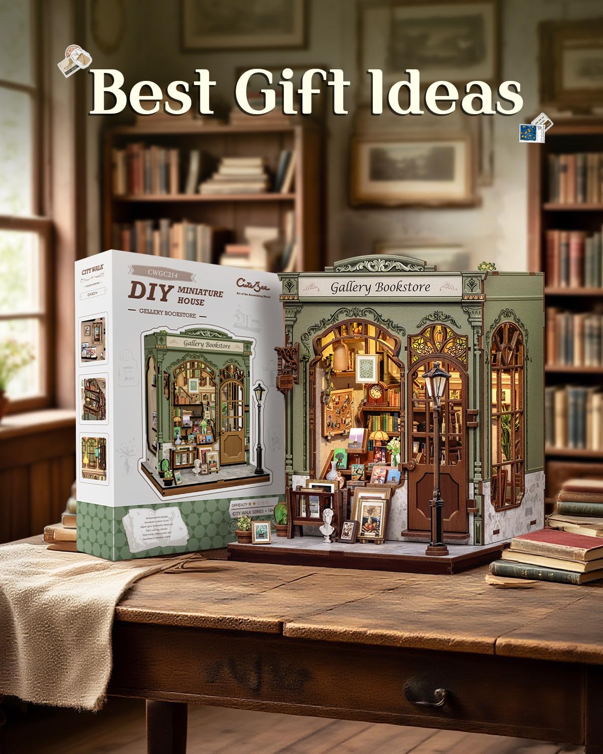 CUTEBEE Book Nook Kit includes parts with clear assembly guidance.