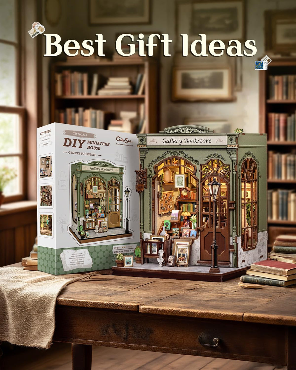 CUTEBEE Book Nook Kit includes parts with clear assembly guidance.
