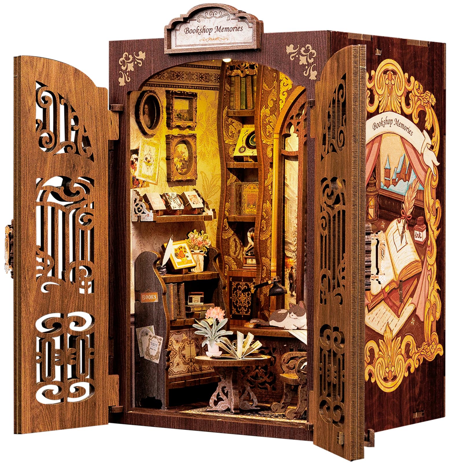 CUTEBEE Book Nook kit contents showcase all parts for a hands-on, imaginative setup.