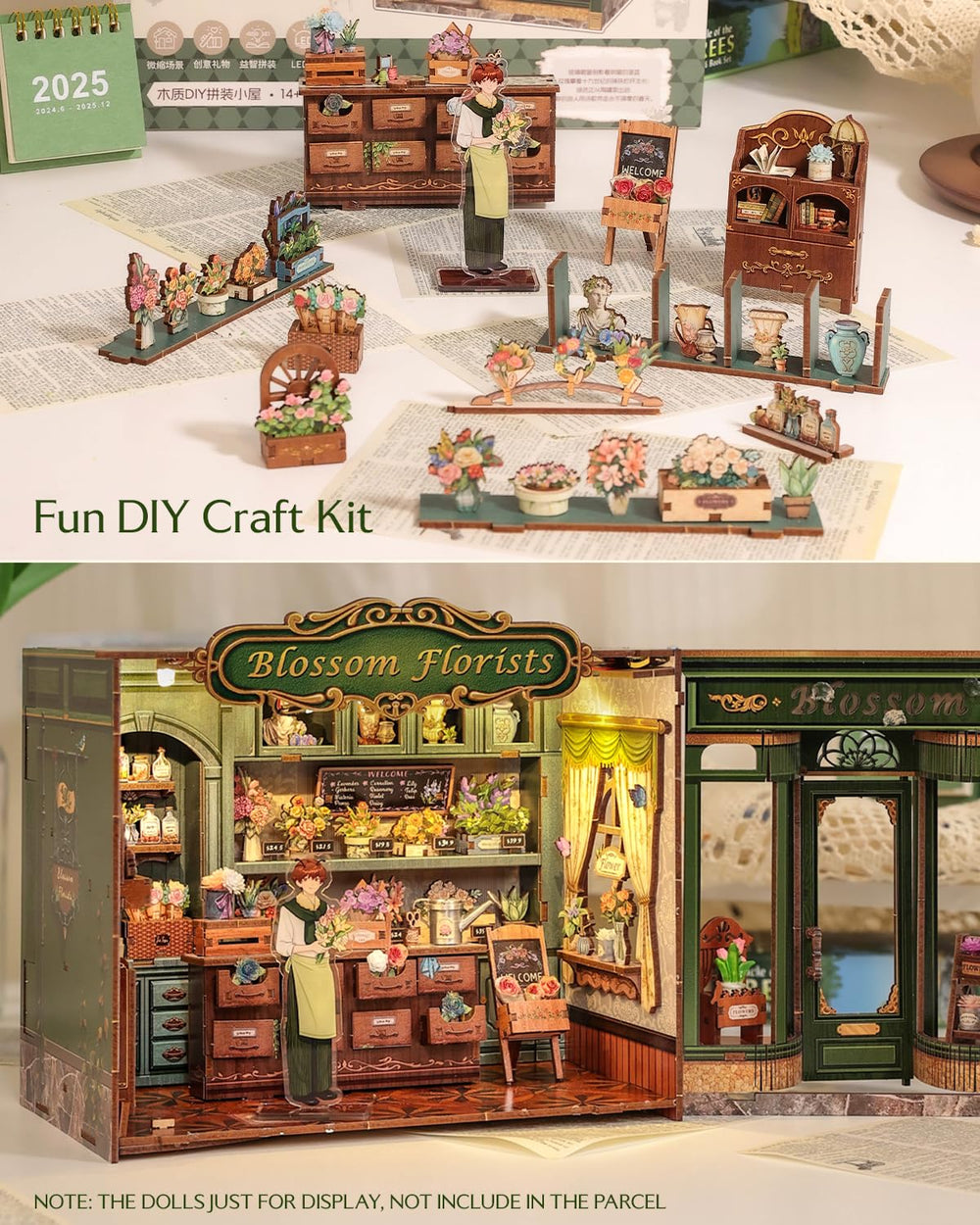 CUTEBEE Book Nook Kit desk scene elevates shelves