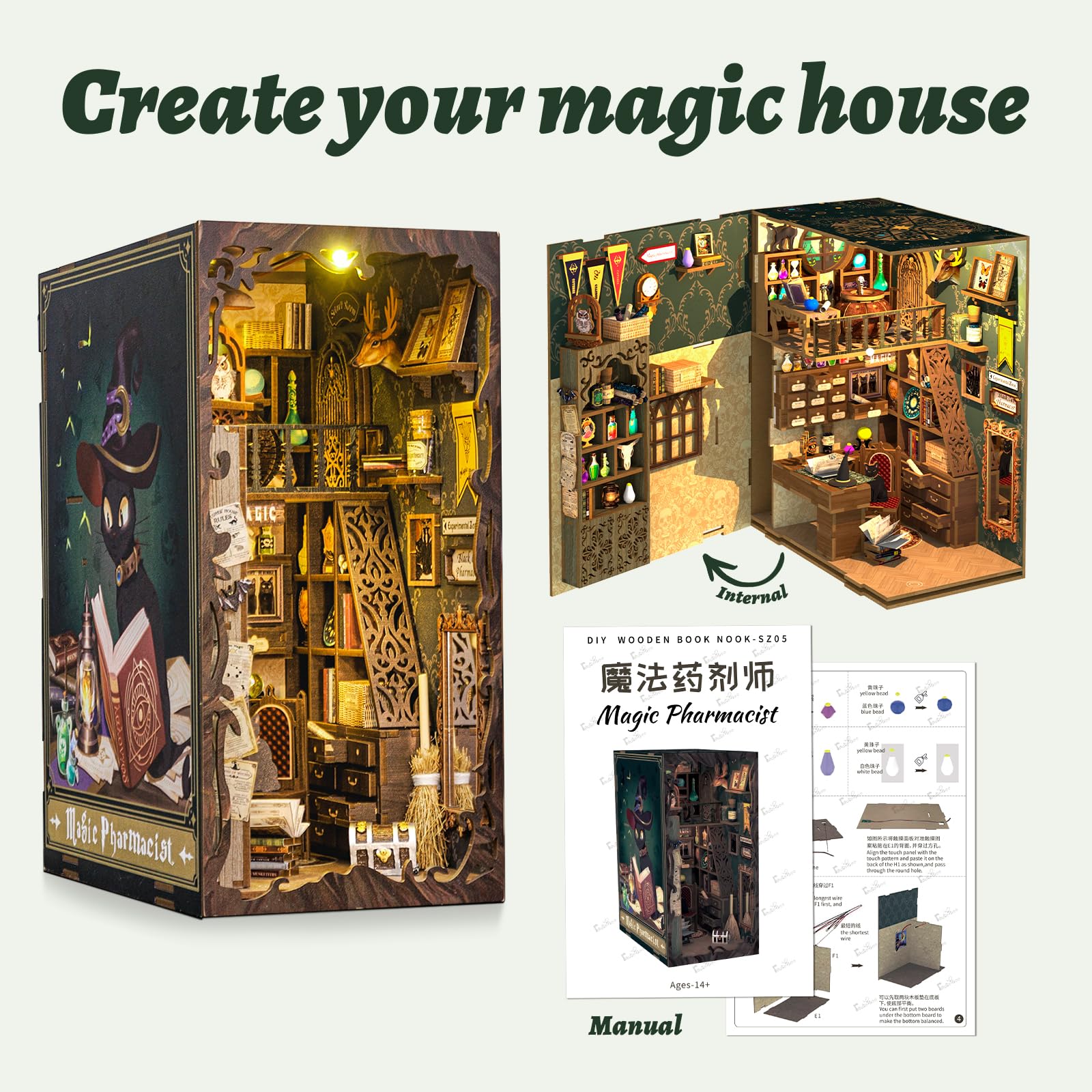 CUTEBEE Book Nook Kit wooden puzzle sample showcases durable craftsmanship