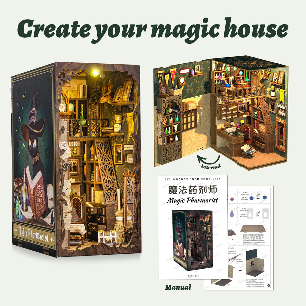 CUTEBEE Book Nook Kit wooden puzzle sample showcases durable craftsmanship