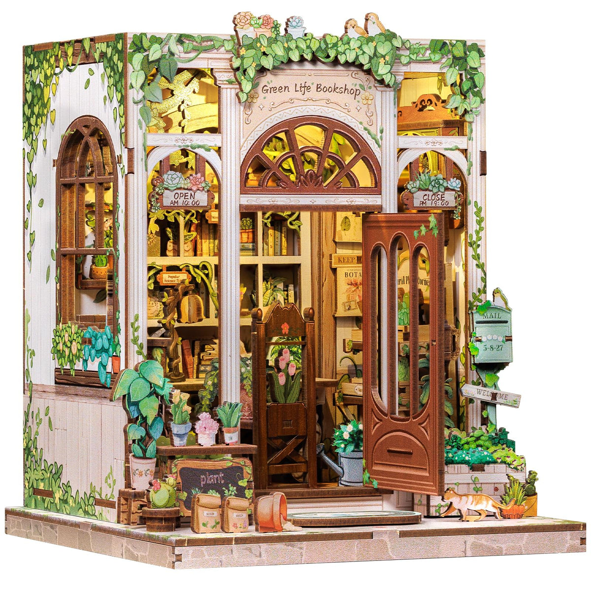 CUTEBEE Book Nook Kit during DIY assembly with detailed woodwork for a personalized shelf display.