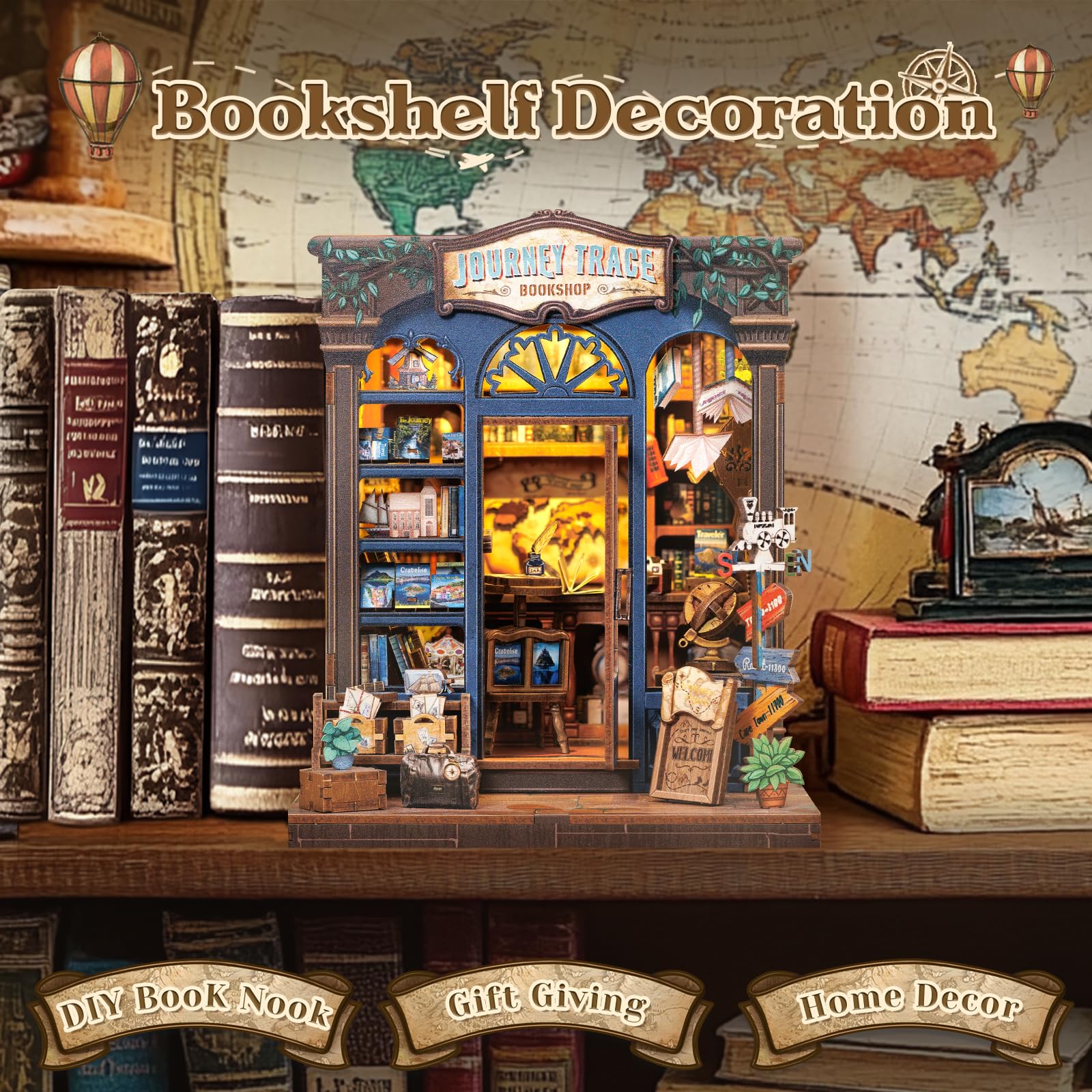 CUTEBEE Book Nook Kit front view highlights a compact DIY shelf display for your desk